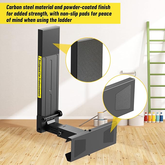 Foldable | Heavy-Duty Ladder Extender Pro, High Strength Steel Material Design Ladder Extension Pro for Stairs w/Non-Slip Mat, 9.25-15.5" Adjustable Height, Applicable Ladder Feet Spacing 20"
