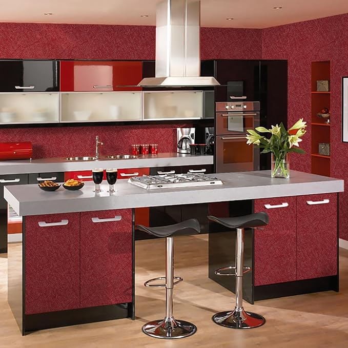 Dark Red Peel and Stick Self Adhesive Wallpaper Embossed Silk Contact Paper | 15.7" X 118" Removable Waterproof Bathroom Countertop Contact Paper Kitchen Vinyl Wrap for Cabinet Wall Cover