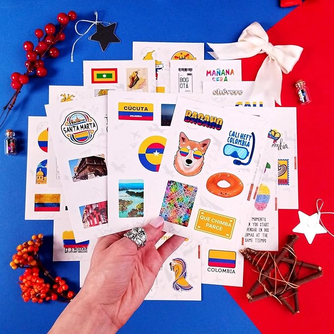 BulbaCraft 100Pcs Colombia Stickers for Water Bottle and Laptop - Colombian Party Supplies & Decorations, Waterproof Vinyl Decals, Colombia Flag Decals, Gifts for Women & Men