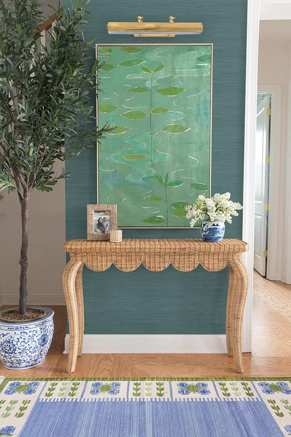 NuWallpaper x Society Social Peacock Classic Faux Grasscloth Peel & Stick Wallpaper, Teal