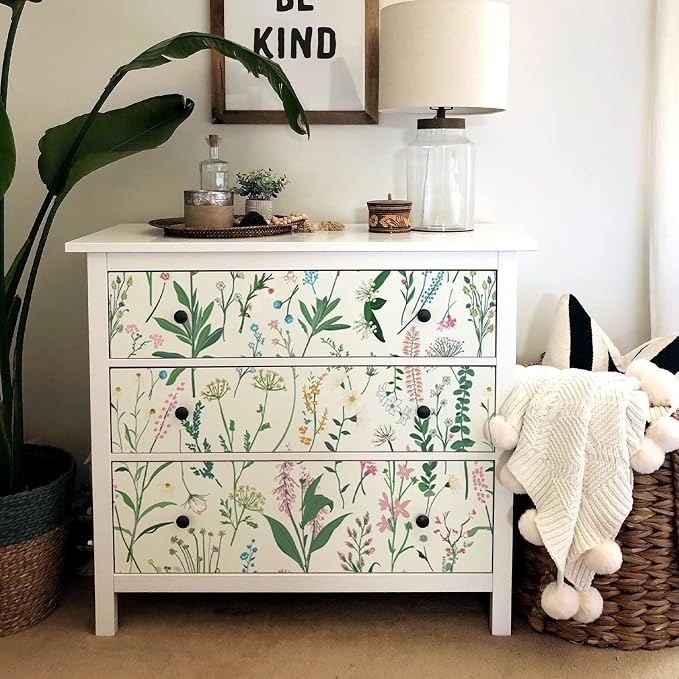 17.3'' x 118.1" Floral Peel and Stick Wallpaper Vinyl Wallpaper Flower Vintage Vinyl Peel and Stick Wall Paper for Kitchen Cabinet Furniture Renter Friendly (Covers 14.2 Sq Ft)