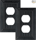 2-Pack Classic Beadboard Duplex Outlet Cover Plate, Decorative Unbreakable Polycarbonate Switch Plates and Outlet Covers, Matte Black Wall Plates for Electrical Outlets, 1 Gang Receptacle Cover