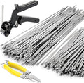 Stainless steel cable tie gun kit, with 200 heavy-duty metal zip ties | Tensile strength 200 lbs two sizes of cable ties UV resistant for use in outdoor fencing chicken coops and wire mesh fixing