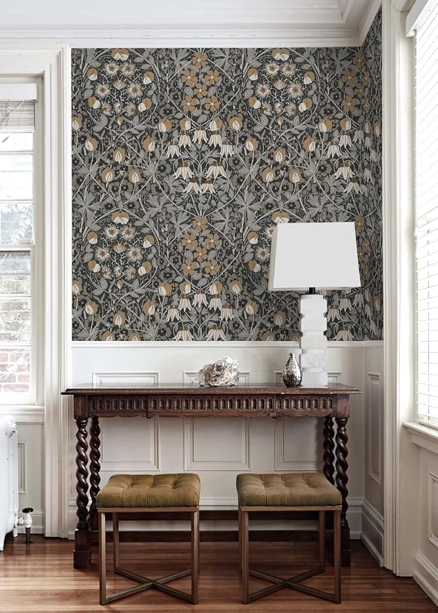 NextWall Tulip Garden Floral Peel and Stick Wallpaper (Wrought Iron & Chamois)