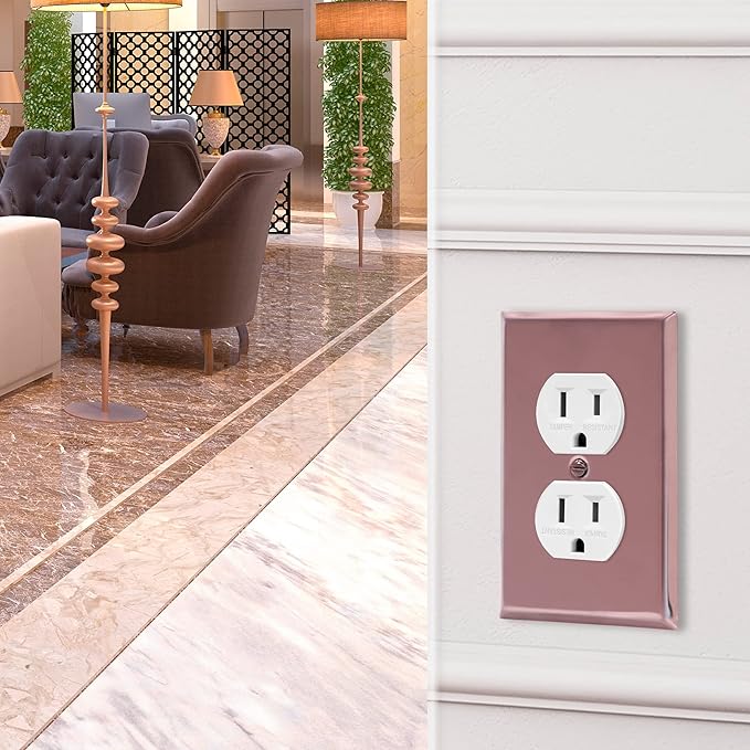 ENERLITES Duplex Receptacle Metal Wall Plate, Stainless Steel Outlet Cover, Corrosion Resistant, Standard Size 1-Gang 4.50" x 2.76", Stainless Steel 201, 7721-PRG, Polished Rose Gold