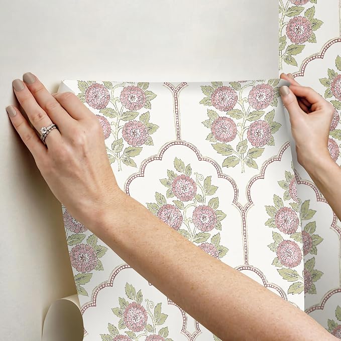 NuWallpaper x Society Social Floral Bazaar Rose Water Peel and Stick Wallpaper, Removable Wallpaper, 20.5 in x 18 ft