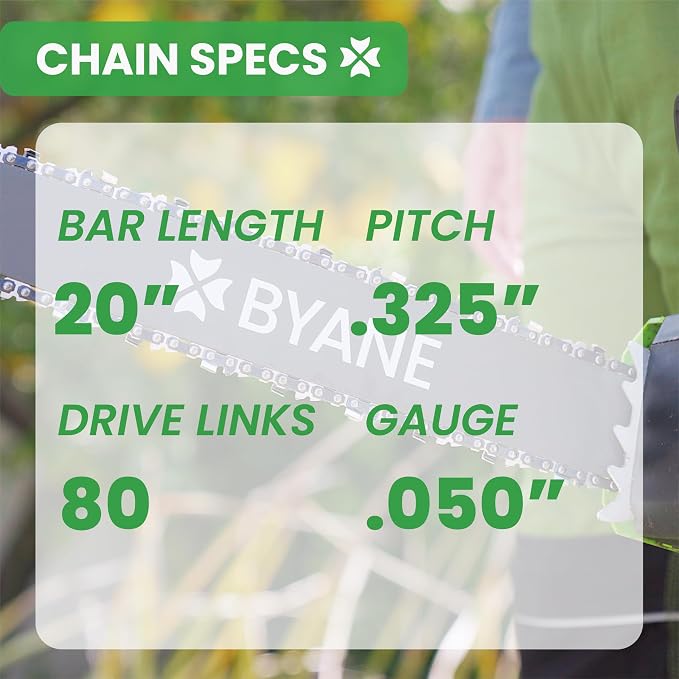 BYANE 20-Inch Carbide Chainsaw Chain .325" Pitch .050" Gauge 80 Drive Links | Fits Husqvarna 450 Rancher, 455, 460, 550XP, and Jonsered CS Series (Replaces SP33G)