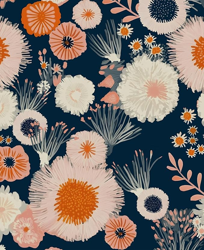 Vintage Blue/Pink Boho Floral Peel and Stick Wallpaper 17.5"x393" | Self Adhesive/Removable/Waterproof/Thick Vinyl Contact Paper for Bathroom Bedroom Shelf Cabinet Drawer,Prepasted,Easy Peel
