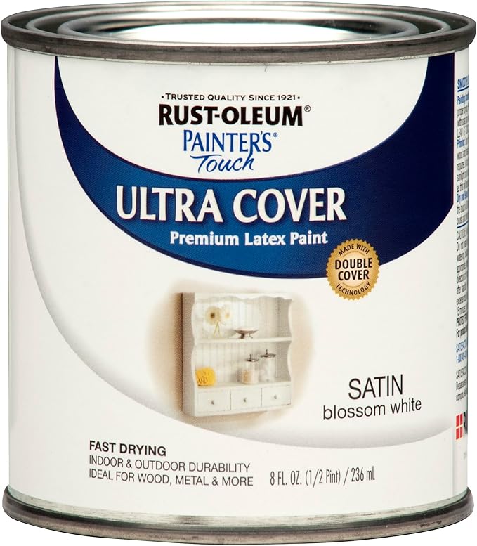 Rust-Oleum 267300-Painter's Touch Latex Paint, 1 Half Pint, Satin Blossom White
