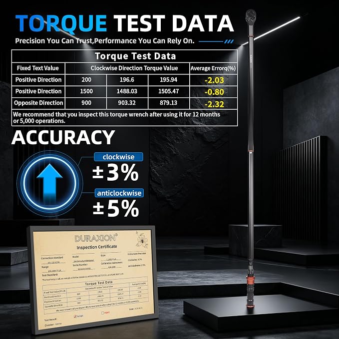 Torque Wrench 1-Inch Drive Dual Range Scales 200-1500ft.lb/271.0-2032.5Nm | ±3% Precision, 24 Tooth Dual-direction Torque Wrenches for Wind Turbines Dockyards Car Truck Repair