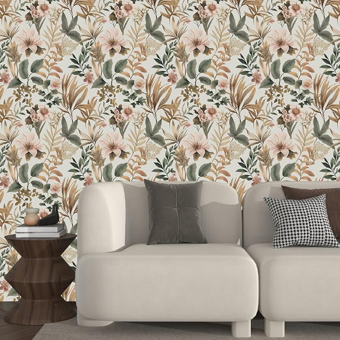 Vintage Pink Green Gold Floral Botanical Wallpaper 17.5''x393'' | Self Adhesive/Removable/Waterproof/Thick Vinyl Contact Paper for Bathroom Bedroom Shelf Cabinet Drawer,Prepasted,Easy Peel