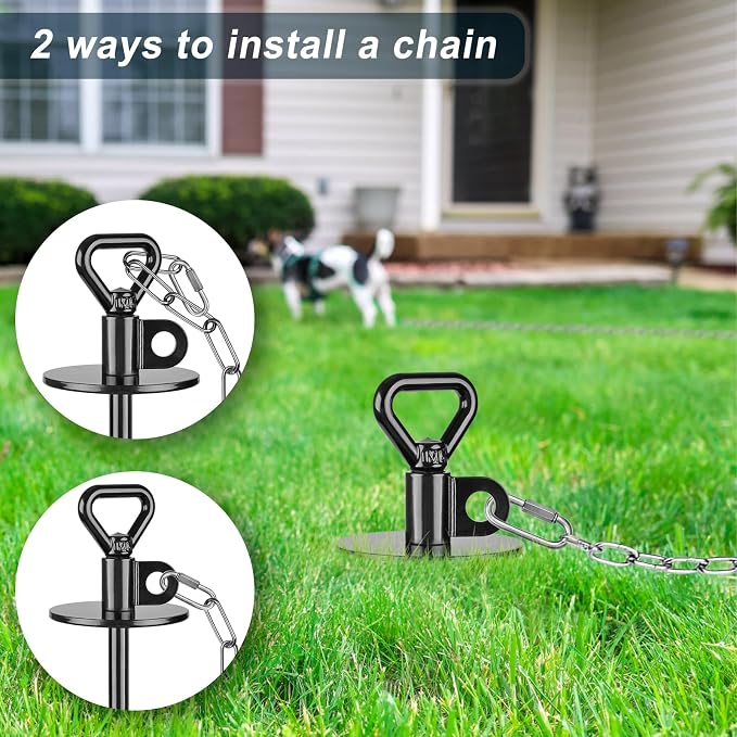 SELEWARE Dog Tie Out Stake, Dog Anchor with 15FT Stainless Steel Dog Chain | 15" Long Anti-Rust Heavy Duty Dog Stake for Large Dogs up to 100 lbs, Easy Install with Twist Rod for Yard, Camping Outside