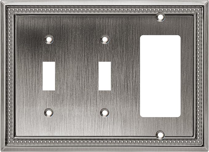 Henne Bery Sunken Pearls Heavy Duty Decorative Wall Plate Switch Plate Outlet Cover (Double Toggle/Single Decorator, Heirloom Silver)