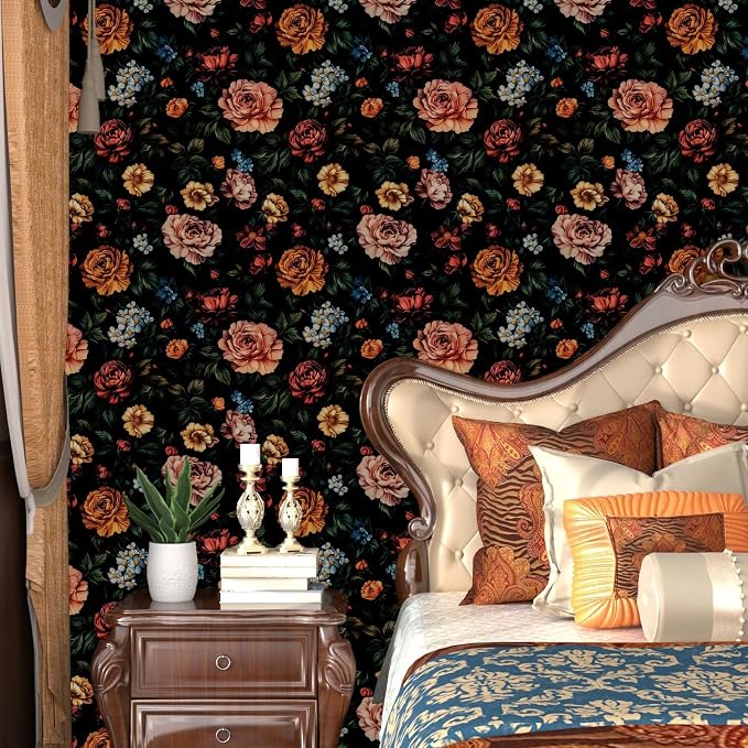 Vintage Drak Colorful Floral Peel and Stick Wallpaper 17.5''x118'' | Self Adhesive/Removable/Waterproof/Thick Vinyl Contact Paper for Bathroom Bedroom Shelf Cabinet Drawer,Prepasted,Easy Peel