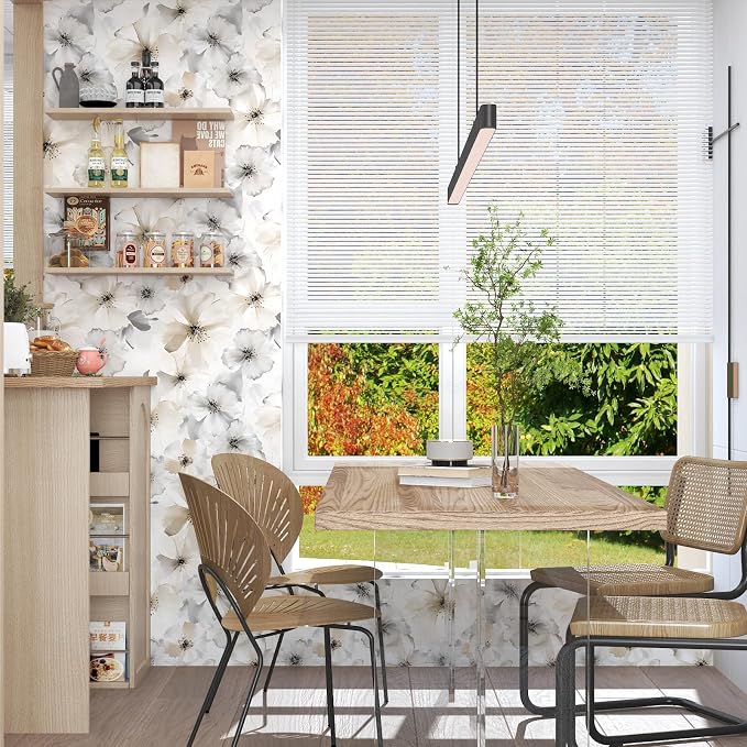 ILHIIOR Beige Floral Peel and Stick Wallpaper - Boho Vintage Leaf Pattern - Removable Self-Adhesive Wall Decor - 17.5''x118.1''