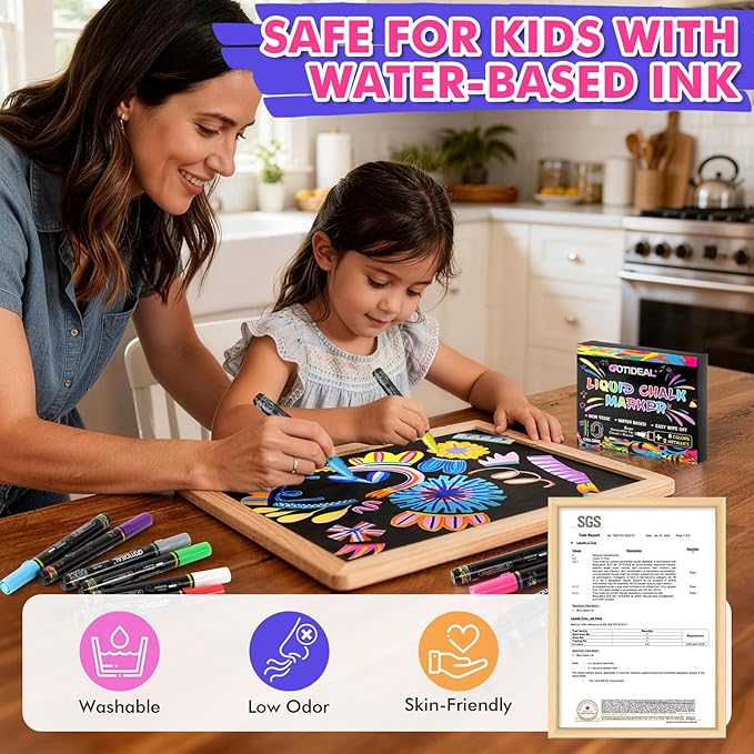 GOTIDEAL Chalk Markers,10 Colors Liquid Chalk Markers for Blackboard,Erasable Chalk Board Pens,Window markers for Glass Washable,Car,Glass,Calendar,Sign,Menu Diy Painting(6 mm Bold&Chisel Tip)