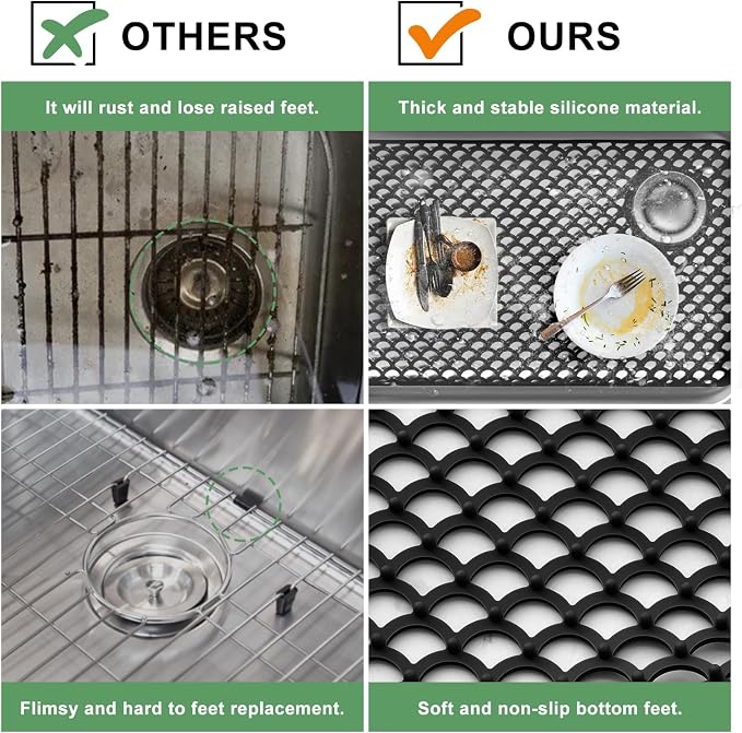 Sink Protectors for Kitchen Sinks - Large 28.4“ x 15” with Right Side Top Hole Heat Resistant Easy to Clean Non-Slip Kitchen Sink Mat for Kitchens Sinks Stainless Steel Bottom (Black) - 72x38CM