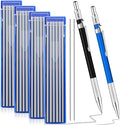 Gersoniel 2 Pcs Welders Pencil with 48 PCS Round Refills Mechanical Pencils Metal Welding Marker for Tube Pipe Fitter Welder Steel Construction Woodworking (Silver)