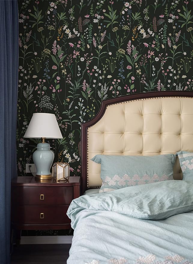 17.3'' x 236.2'' Floral Peel and Stick Wallpaper Vinyl Wallpaper Flower Vintage Vinyl Peel and Stick Wall Paper for Kitchen Cabinet Furniture Renter Friendly (Covers 28.4 Sq Ft)