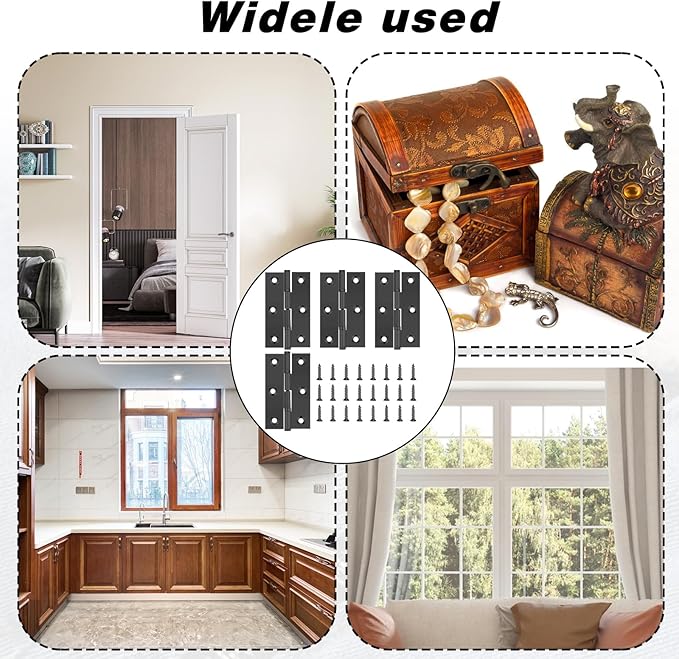 4 Pack 3 Inch Door Hinges Stainless Steel Folding Bifold Butt Cabinet Hinges Black Door Hinges with Screws for Door, Furnitures, Wooden Boxes, Windows, Cupboard, Dressers