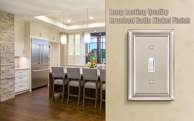 Henne Bery Sunken Pearls Heavy Duty Decorative Wall Plate Switch Plate Outlet Cover (Single Toggle, 3 Pack, Satin Nickel)