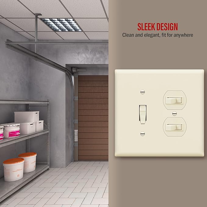 ENERLITES Combination Toggle Light Switch/Duplex Receptacle Outlet Wall Plate, Mid-Size 2-Gang 4.88" x 4.92", Polycarbonate Thermoplastic, 881121M-LA, Light Almond