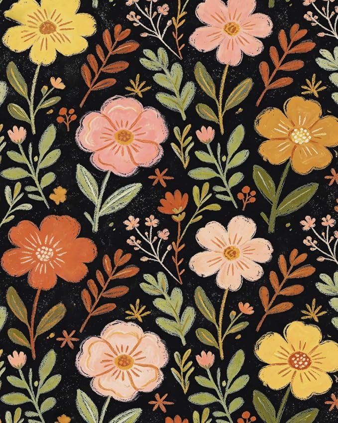 ILHIIOR Black/Orange Floral Peel and Stick Wallpaper 17.5 x 118 Inches | Leaf Removable Self Adhesive Waterproof Contact Paper, Renter Friendly Decor for Cabinets, Drawers & Bedroom Walls
