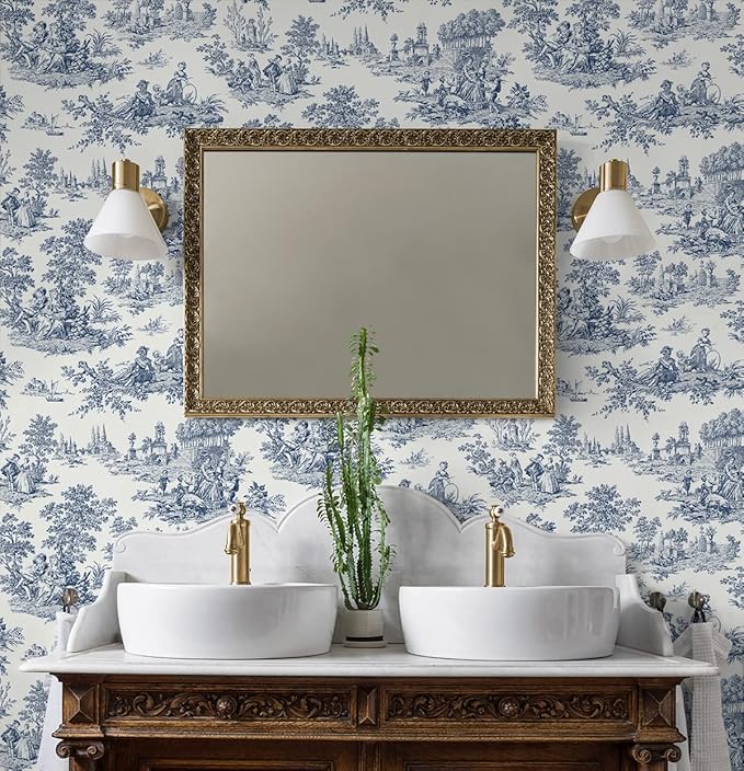 NextWall Chateau Toile Peel and Stick Wallpaper (Navy Blue)