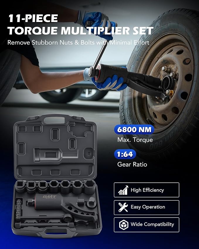Orion Motor Tech 11pc 1" Drive 6800 Nm Torque Multiplier | 1:64 Labor Saving, 21-38mm Cr-V Sockets, for Semi Trucks RVs Buses