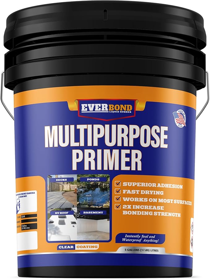 Everbond Multipurpose Primer - Primer for Roof Coatings - Use on EPDM Rubber, Wood, Fiberglass, Concrete, and Metal Surfaces - Easy to Apply on RVs, Campers, and Trailers - 4.75 Gallons