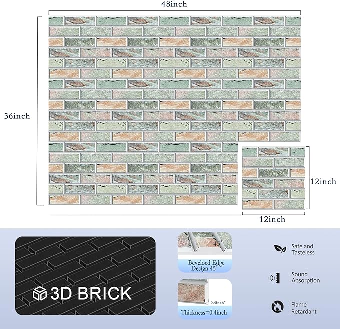 12Pack Acoustic Panels, 12"×12"×0.4" Self-Adhesive 3D Brick Pattern Sound Proof Panels for Walls, Decorative Sound Dampening Wall Panels for Recording Studios, Offices, Home, Stone
