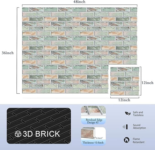 12Pack Acoustic Panels, 12"×12"×0.4" Self-Adhesive 3D Brick Pattern Sound Proof Panels for Walls, Decorative Sound Dampening Wall Panels for Recording Studios, Offices, Home, Stone