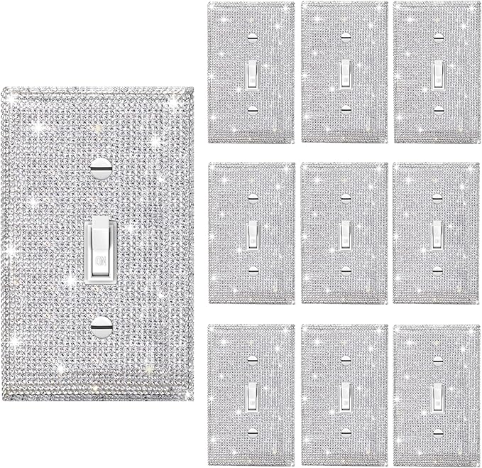 10 Pcs Shiny Silver Rhinestone Wall Plate Cover Decorative Light Switch Cover Bling Rhinestones Switch Covers Wall Plate Cover