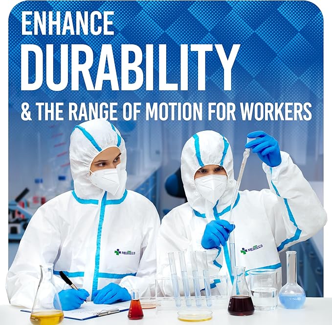 Medtecs Hazmat Suits - 6 Sizes Options - Disposable Coveralls Suit, Medical Protective Coverall PPE Hazmat Suits