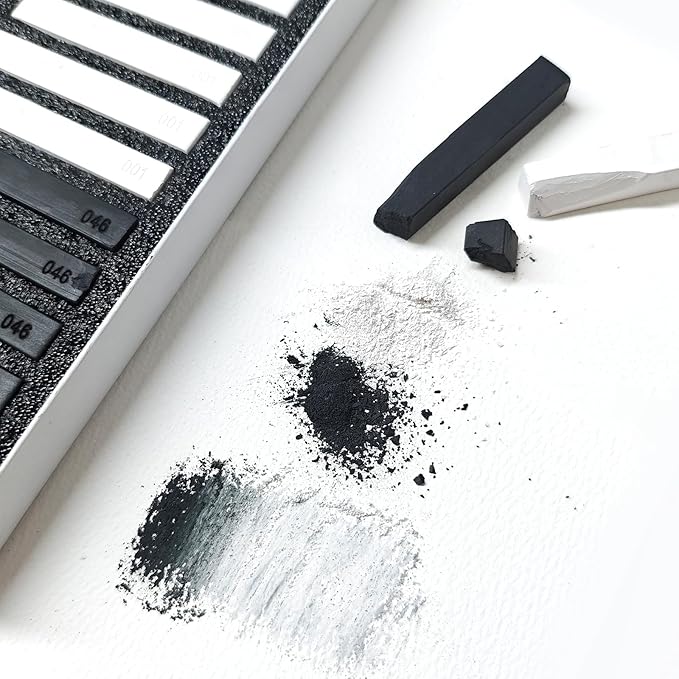 Artecho 12pcs Soft Pastels, 6 White and 6 Black Soft Pastels, Square Chalk for Drawing, Blending, Layering, Shading