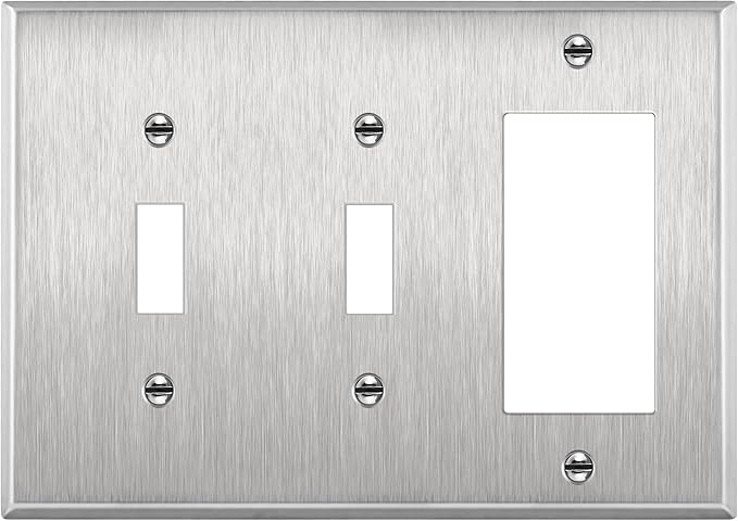 ENERLITES Combination Toggle Light Decorator Switch Metal Wall Plate, Corrosive Resistant, Size 3-Gang 4.50" x 6.38", 430 Gauge Alloy, 771231, Stainless Steel, Silver
