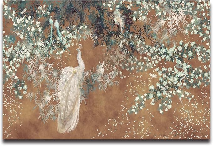 Cliouar-Wall Mural Wallpaper for Bedroom Living Room White Peacock 103" x 69"(Not Peel and Stick)