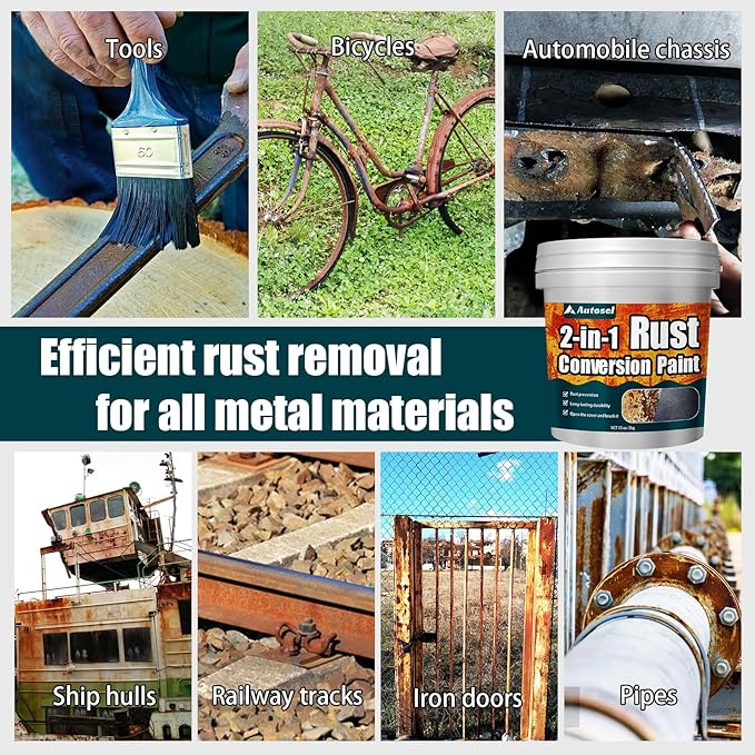2-in-1 Rust Converter & Metal Primer, Black Paint for Metal, Rust Conversion Paint, Water-Based Rust Reformer, Heat & UV Resistant Anti Rust Coating for Automotive, Marine, Industrial Use (70.5 oz)