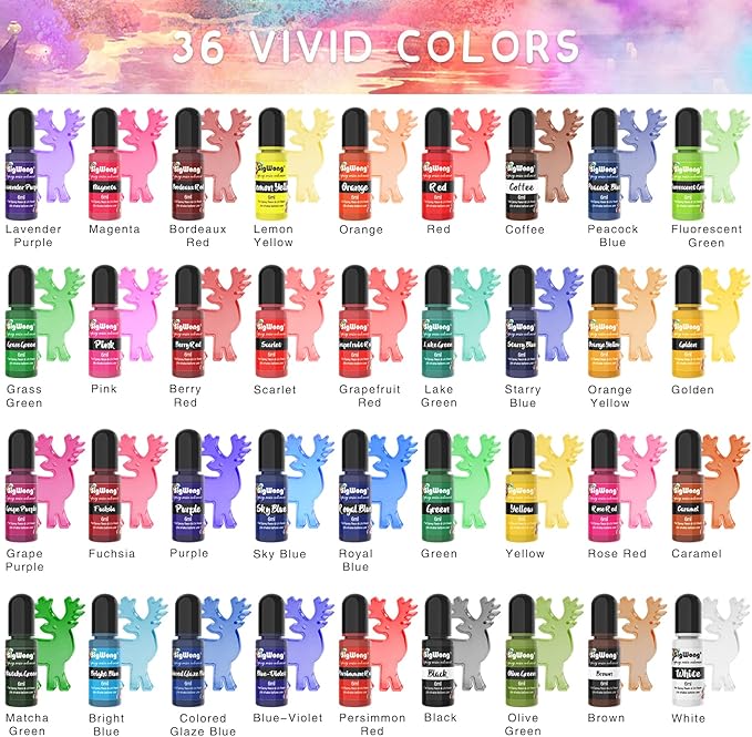 Epoxy Resin Pigment - 36 Color Liquid Translucent Colorant, Highly Concentrated Dye for DIY Jewelry Making, AB Coloring Paint, Craft 6ml Each