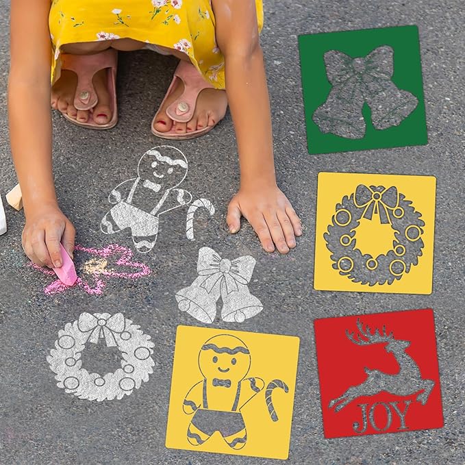 36pcs Christmas Drawing Stencils for Kids 8 Inches Holiday Sidewalk Chalk Stencils Painting Large Washable Reusable Christmas Themed Primary Shape Template for Kids Toddlers Preschool