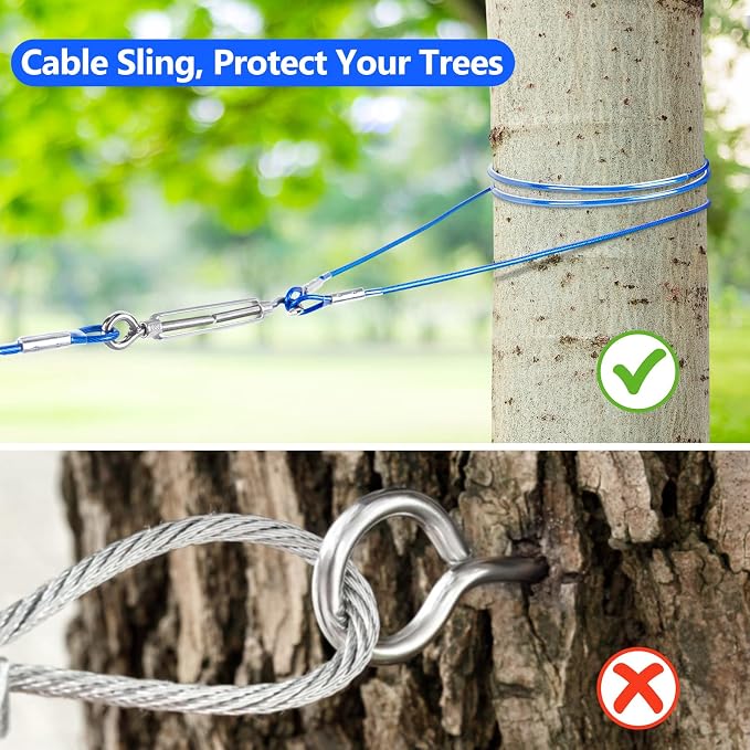 XiaZ Dog Tie Out Cable, 200ft Trolley Runner Cable for Dogs up to 250lbs, Dog Lead for Yard, Camping, Outdoor, with 8 Ft Nylon Bungee Runner, Cable Sling to Protect Trees,Blue