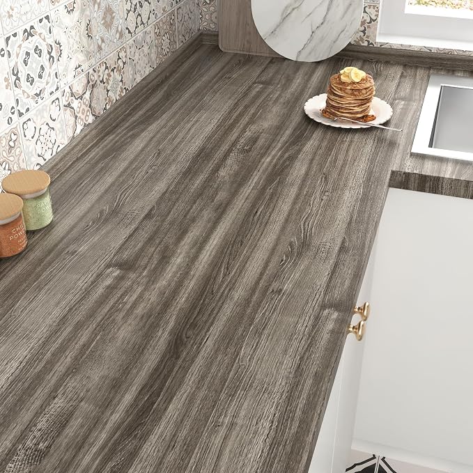 WESTICK Brown Wood Countertop Peel and Stick Wood Wallpaper Vintage Wood Contact Paper Self Adhesive Rustic Wooden Vinyl Wrap for Countertops Tables Bathroom Cabinets 15.8” x 78”