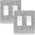 2 Gang Silver Rhinestone Wall Plate Cover, Standard Size, Toggle Switch, Screw-In Installation