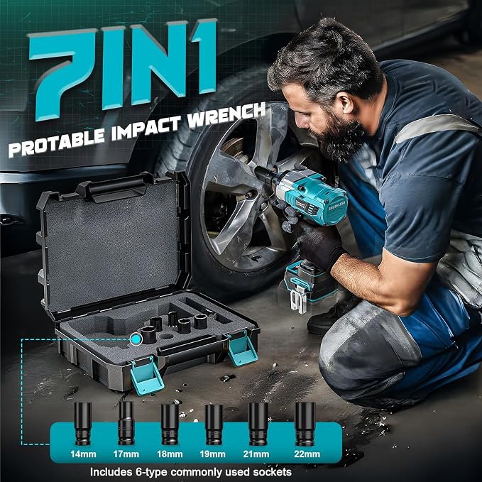 DIYtoolifz Cordless Impact Wrench 1/2 inch for Makita 18v Battery, 900FT-LBS (1200N.m) Brushless Electric Impact Gun, High Torque Power Impact Driver with 6Pcs Sockets & Storage Case (Tool Only)