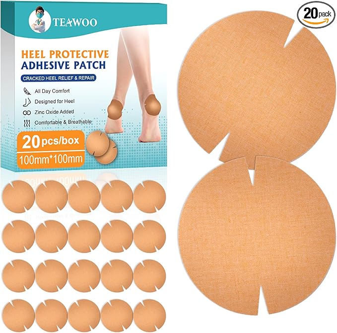 TEAWOO 20PCS Patented Cracked Heel Treatment Patches, Cracked Heel Repair Bandage (100mm x 100mm)