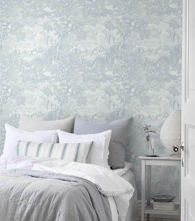 Heroad Peel and Stick Wallpaper Blue and White Vintage Forest Animals Floral Wallpaper Removable Self-Adhesive Contact Paper for Bedroom Living Room Cabinets Decoration Thicken Vinyl 17.3" x 787"