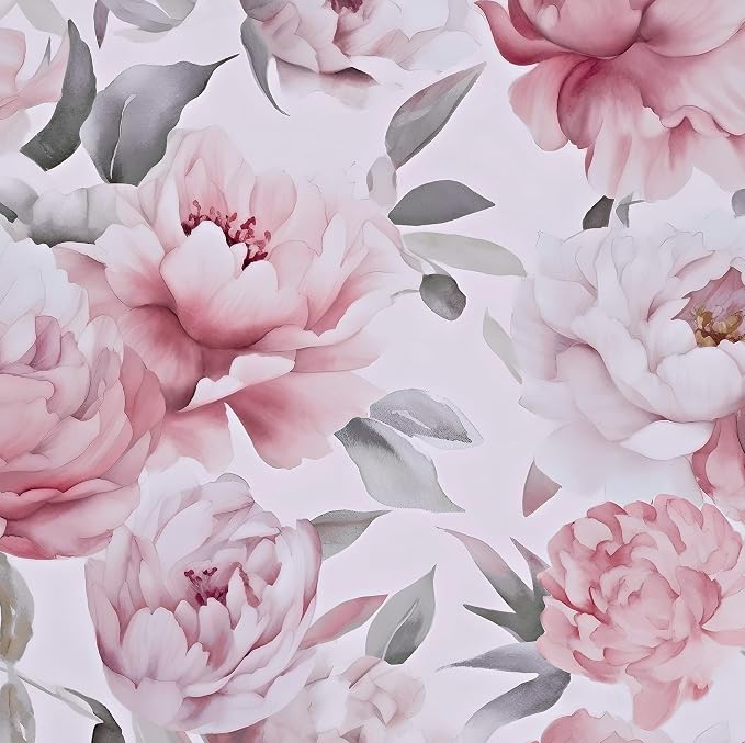Light Large Floral Peel and Stick Wallpaper 17.5" x 118",Pink/White | Self Adhesive/Removable/Waterproof/Thick Vinyl Contact Paper for Bathroom Bedroom Shelf Cabinet Drawer,Prepasted,Easy Peel