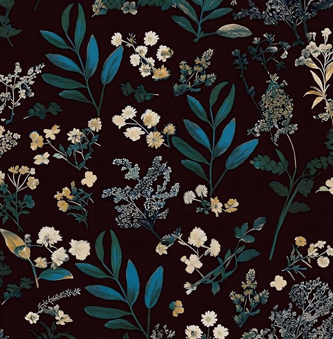 Vintage Floral Peel and Stick Wallpaper 17.5'' x 787'', Green Blue | Self Adhesive/Removable/Waterproof/Thick Vinyl Extra Long Contact Paper for Bathroom Bedroom Shelf Cabinet Drawer,Prepasted