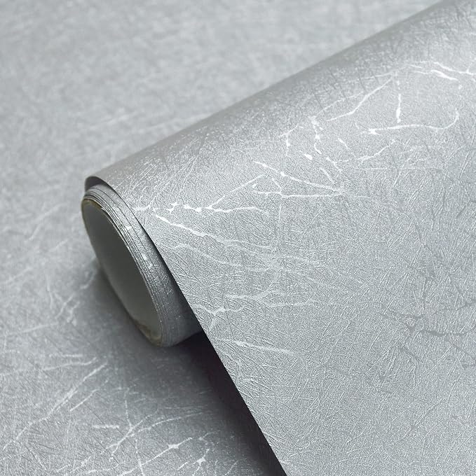 Cohoo Home Gray Peel and Stick Wallpaper Grey Silk Contact Paper for Cabinets and Drawers Silver Textured Self Adhesive Removable Wallpaper Bathroom Bedroom Waterproof Wall Covering 15.7inL 197inW
