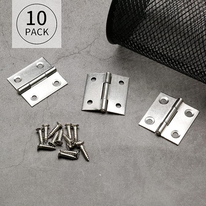 1.5 Inch Small Door Hinges Nickel, 10 Pcs Stainless Steel Folding Butt Hinges with Screws